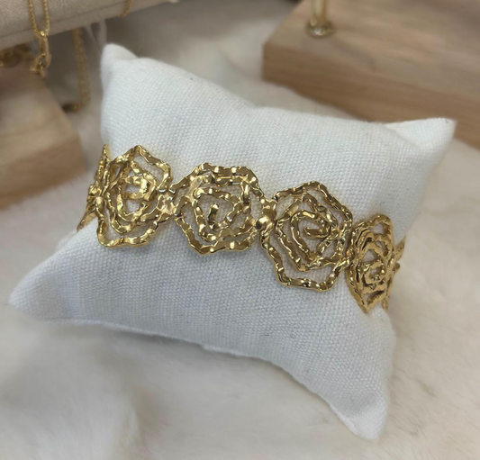 Bracelet Pétales Roses Or Acier